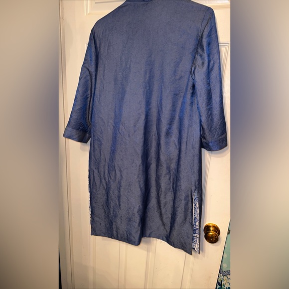 Womens Jacket Reversible Blue White Paisley Open Bohemian Short Cuff Sleeves - Picture 8 of 8